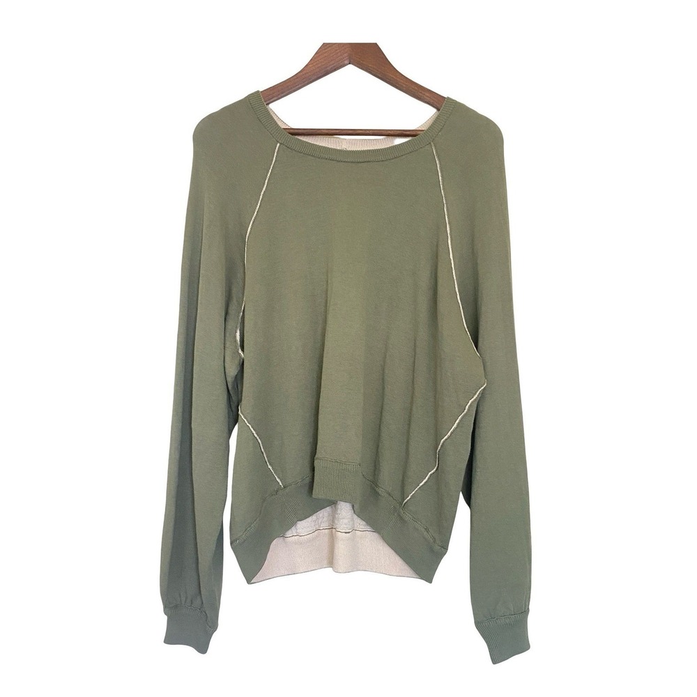 Aerie Olive Green Exposed Seam High Low Crewneck Sweatshirt Medium Oversized